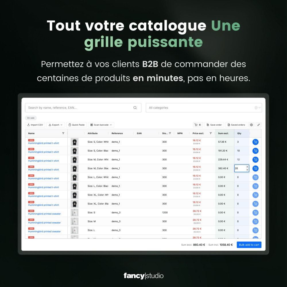 B2B Quick Order Grid: Bulk Purchase, CSV Import, Barcode Scanner